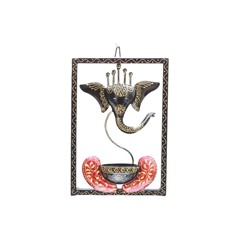 Iron Lord Ganesh Tealight Candle Holder for Home and Pooja Decor